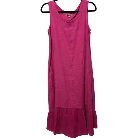 FLAX Pink Sleeveless Ruffle Hem Linen Midi Dress P (4/6) - Picture 2 of 13